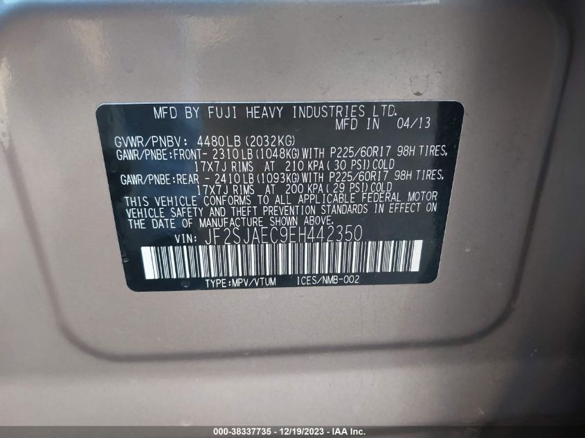 2014 SUBARU FORESTER 2.5I PREMIUM - JF2SJAEC9EH442350