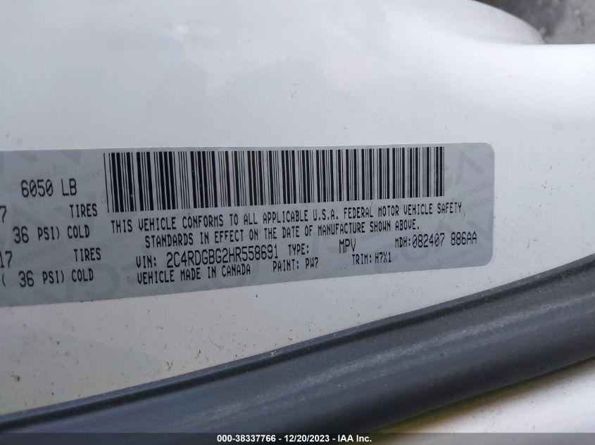 2017 DODGE GRAND CARAVAN SE - 2C4RDGBG2HR558691