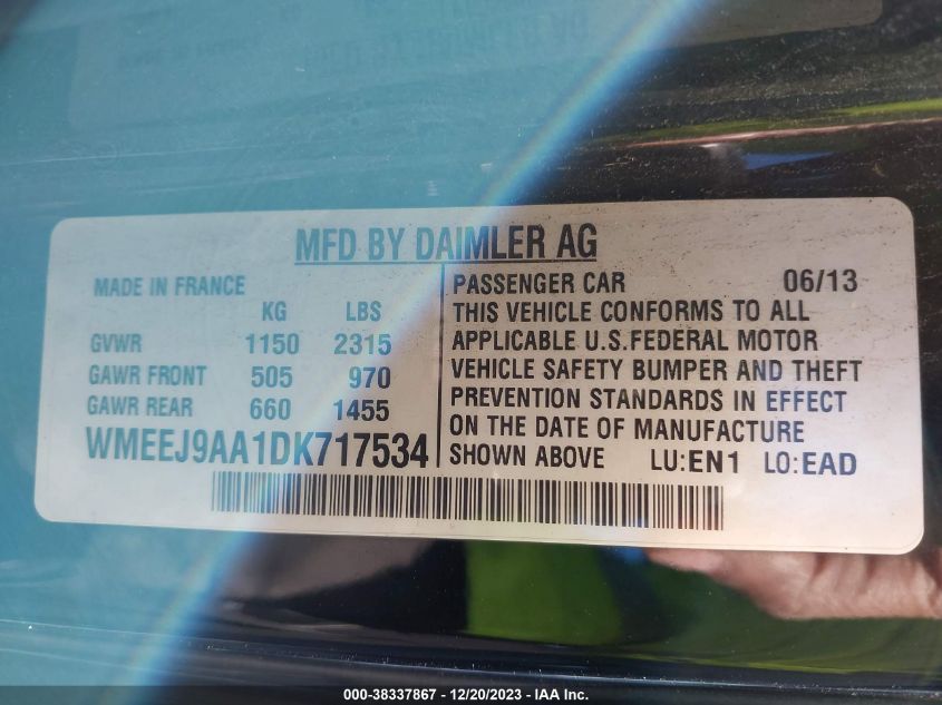 2013 SMART FORTWO ELECTRIC DRIVE PASSION - WMEEJ9AA1DK717534