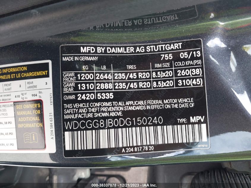 2013 MERCEDES-BENZ GLK 350 4MATIC WDCGG8JB0DG150240
