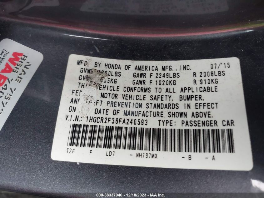 2015 HONDA ACCORD LX - 1HGCR2F36FA240593