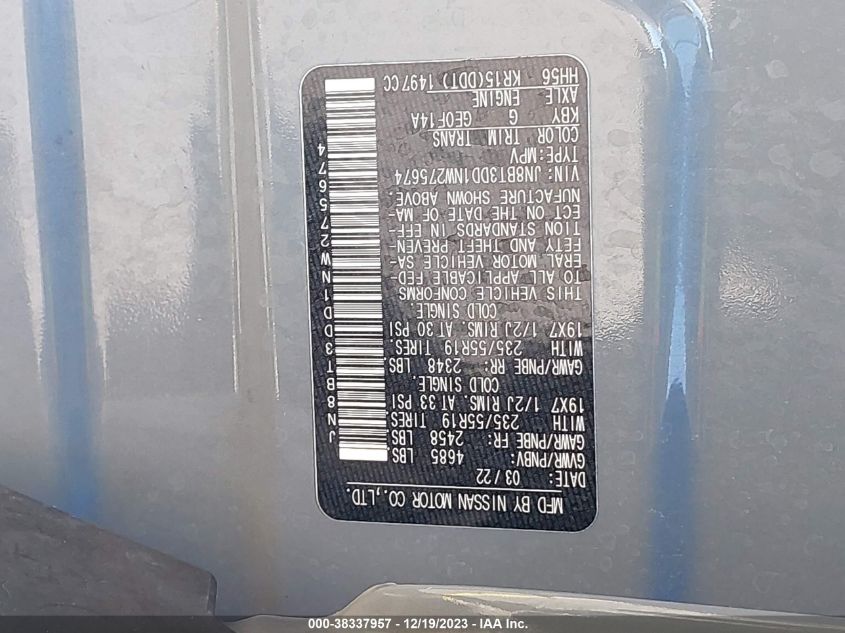 2022 NISSAN ROGUE PLATINUM - JN8BT3DD1NW275674