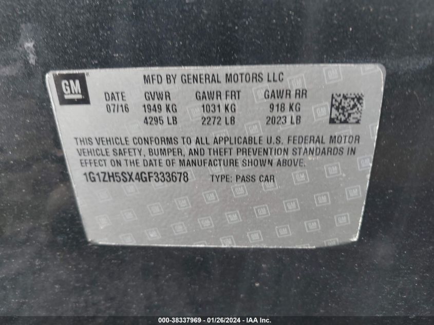 2016 CHEVROLET MALIBU PREMIER - 1G1ZH5SX4GF333678