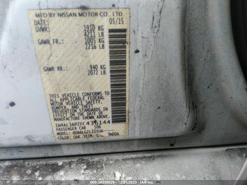 2015 NISSAN ALTIMA 2.5/2.5 S/2.5 SL/2.5 SV - 1N4AL3AP2FC436144