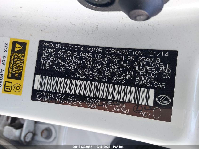 2014 LEXUS ES 350 350 - JTHBK1GG4E2112273