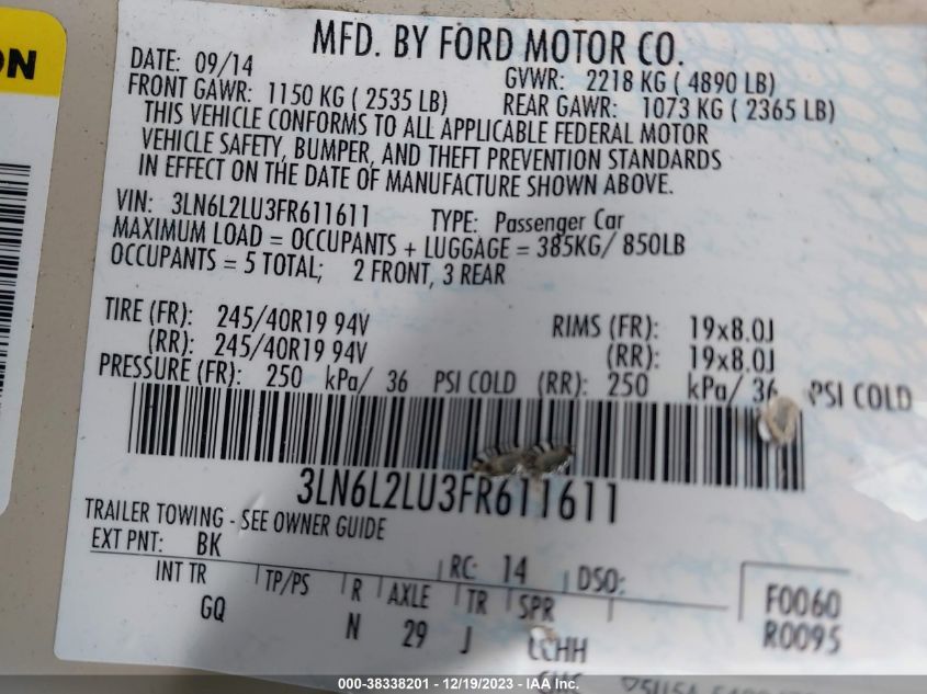 2015 LINCOLN MKZ HYBRID 3LN6L2LU3FR611611