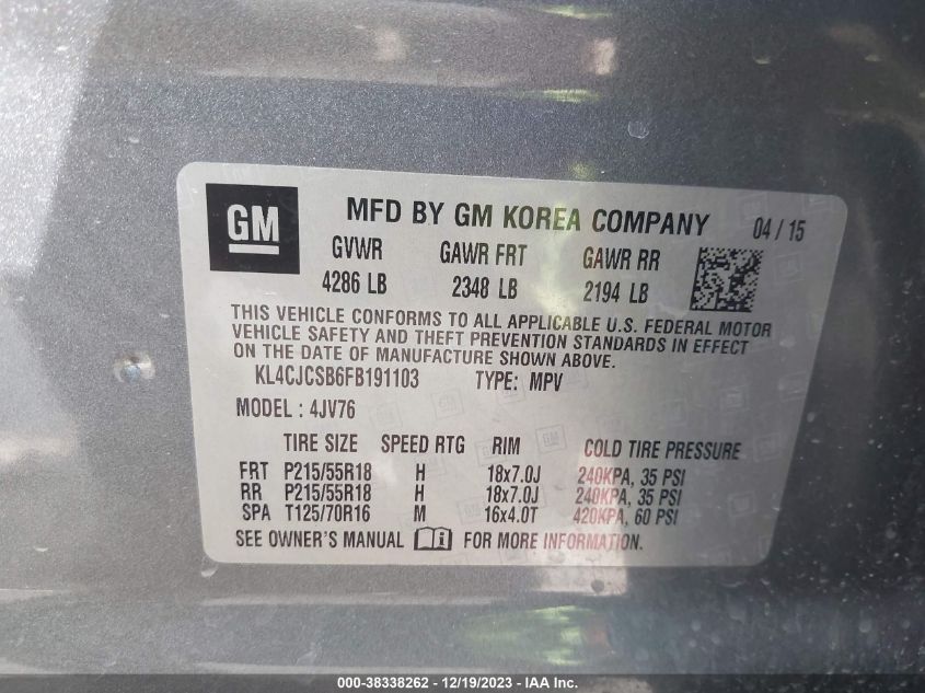 2015 BUICK ENCORE - KL4CJCSB6FB191103