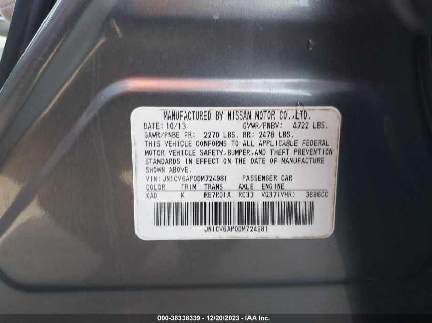 2013 INFINITI G37 JOURNEY - JN1CV6AP0DM724981