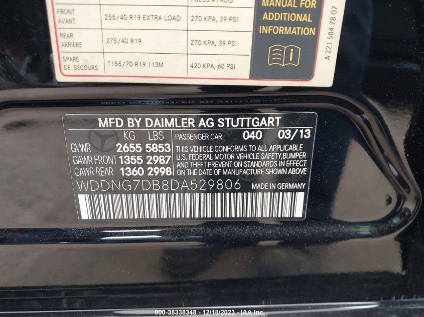2013 MERCEDES-BENZ S 550 - WDDNG7DB8DA529806