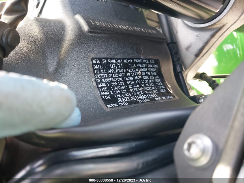 VIN JKBZXJG15MA015641 2021 KAWASAKI ZX636 K