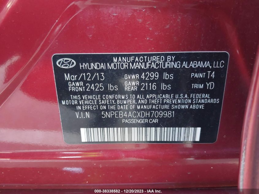 2013 HYUNDAI SONATA GLS - 5NPEB4ACXDH709981