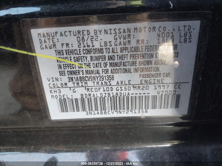 2022 NISSAN SENTRA SV XTRONIC CVT - 3N1AB8CV9NY291358