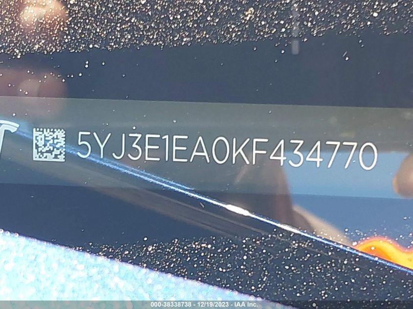 2019 TESLA MODEL 3 - 5YJ3E1EA0KF434770