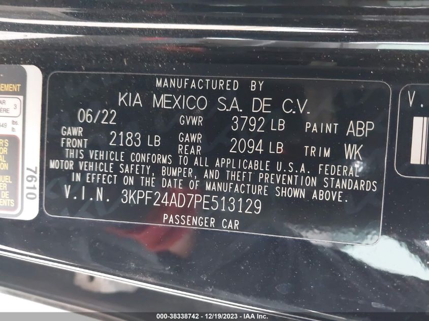 2023 KIA FORTE LX/LXS - 3KPF24AD7PE513129