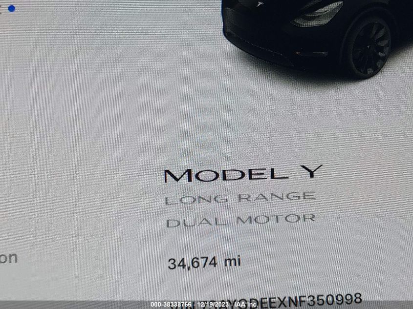 2022 TESLA MODEL Y - 7SAYGDEEXNF350998