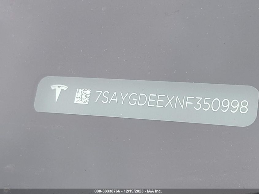 2022 TESLA MODEL Y - 7SAYGDEEXNF350998