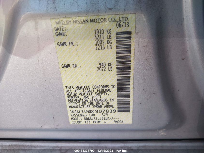 2013 NISSAN ALTIMA 2.5 S - 1N4AL3AP8DC907839