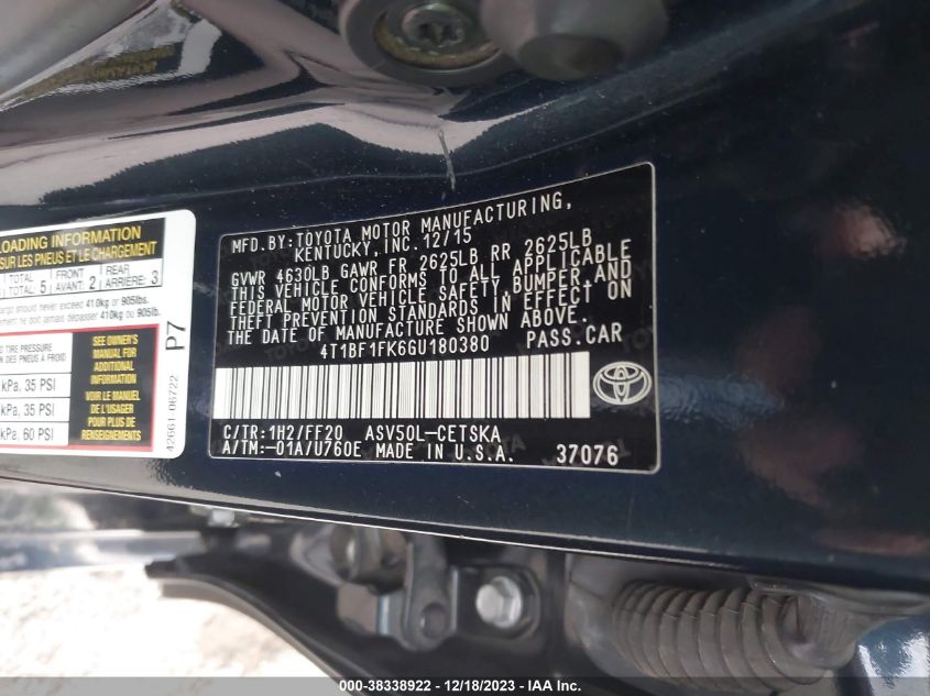 2016 TOYOTA CAMRY SE - 4T1BF1FK6GU180380