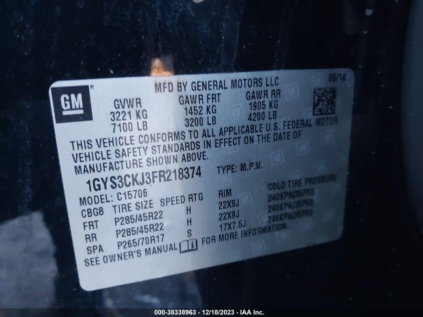 2015 CADILLAC ESCALADE PREMIUM - 1GYS3CKJ3FR218374