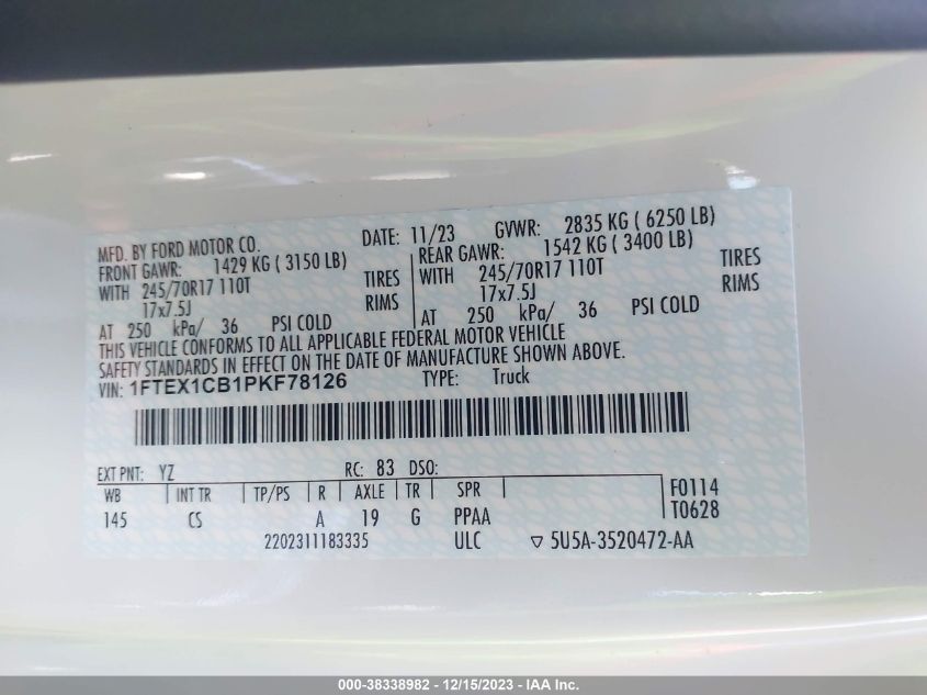 2023 FORD F-150 XL - 1FTEX1CB1PKF78126