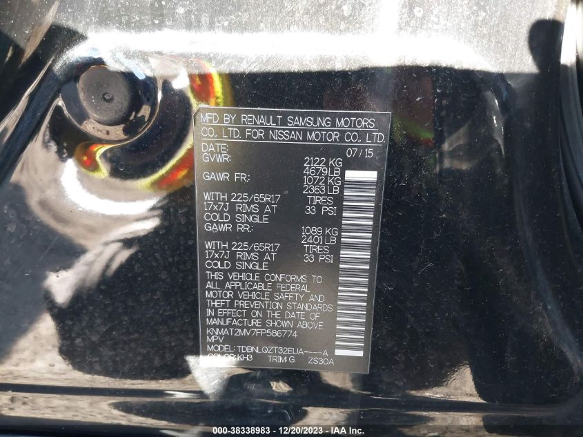 2015 NISSAN ROGUE SV - KNMAT2MV7FP586774