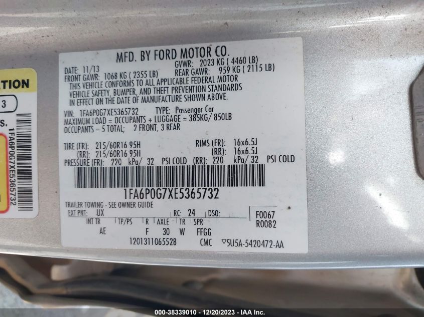 2014 FORD FUSION S - 1FA6P0G7XE5365732