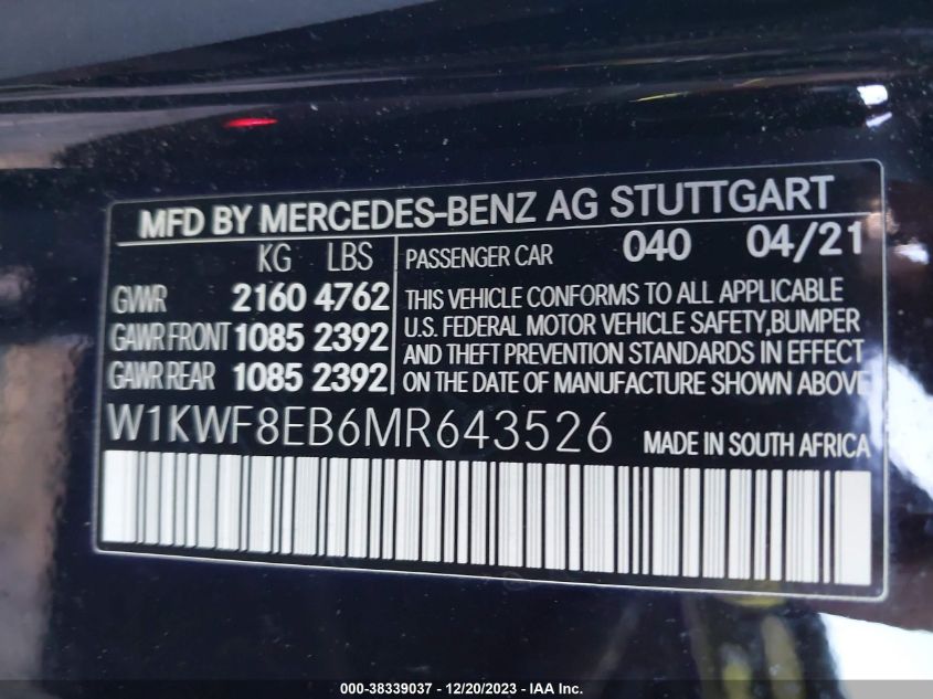 2021 MERCEDES-BENZ C 300 300 4MATIC - W1KWF8EB6MR643526