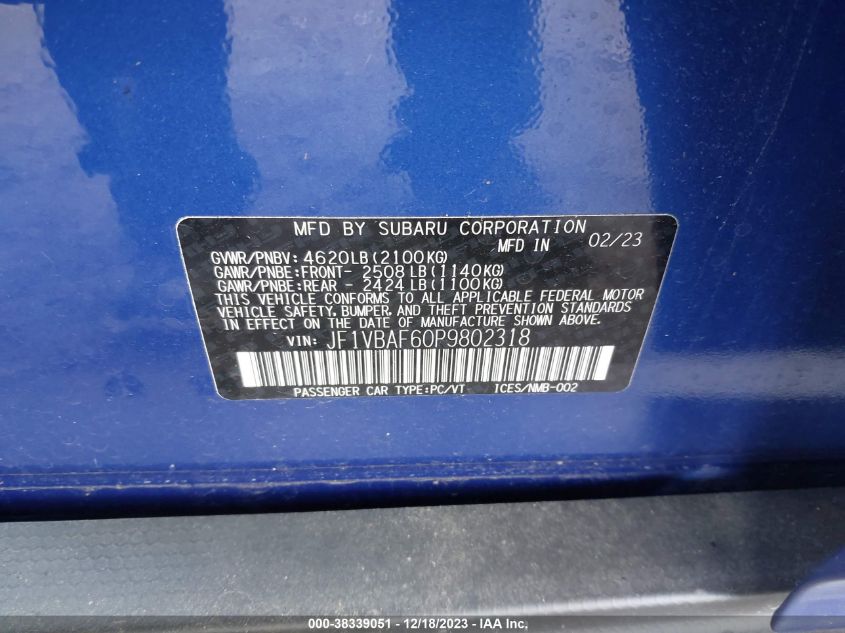 2023 SUBARU WRX PREMIUM - JF1VBAF60P9802318
