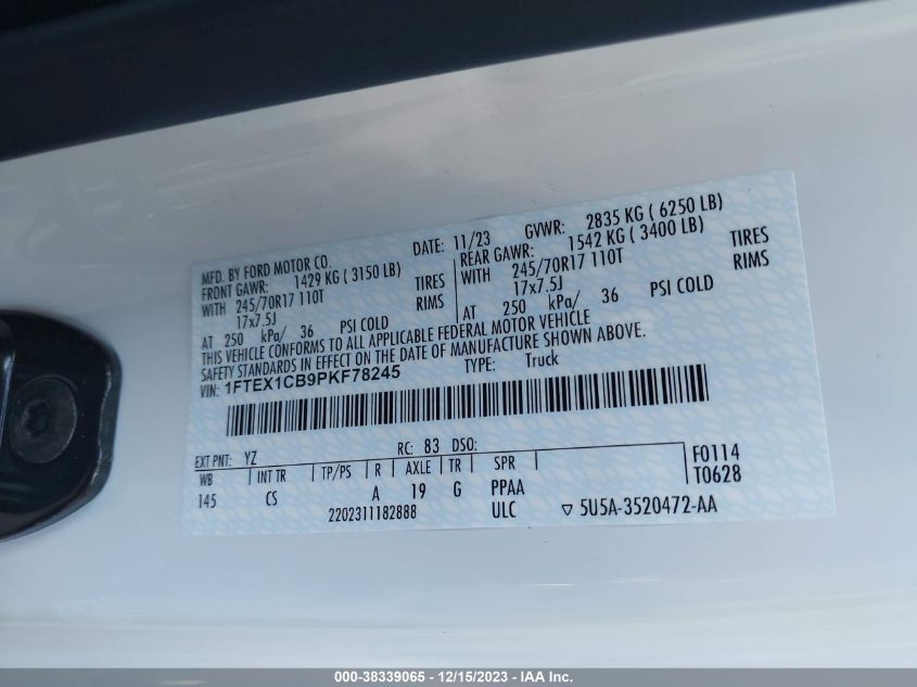 2023 FORD F-150 XL - 1FTEX1CB9PKF78245