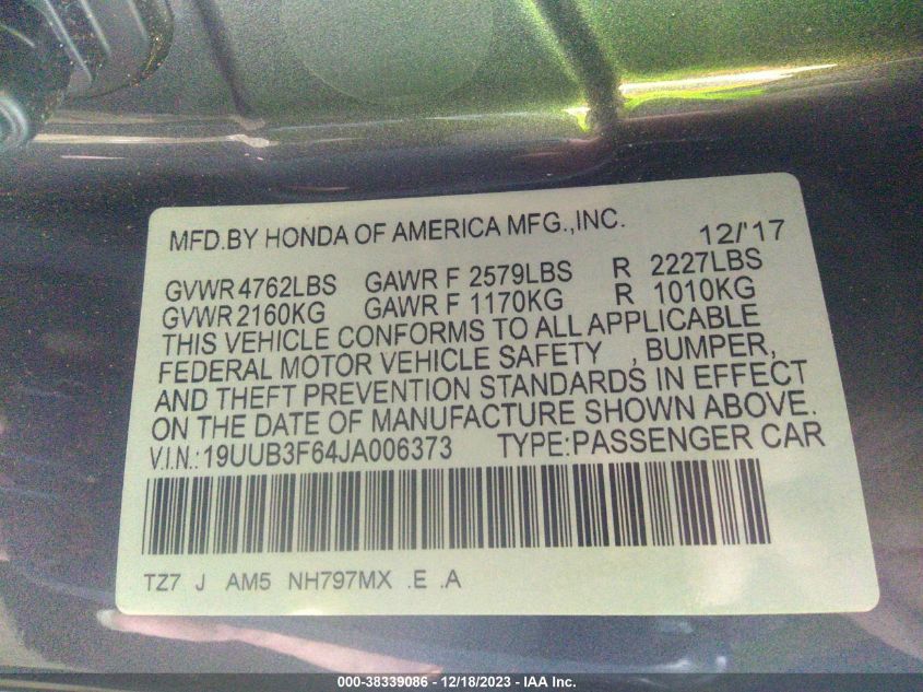 2018 ACURA TLX - 19UUB3F64JA006373