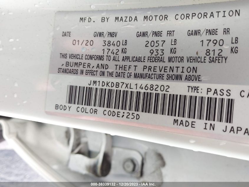 2020 MAZDA CX-3 SPORT - JM1DKDB7XL1468202