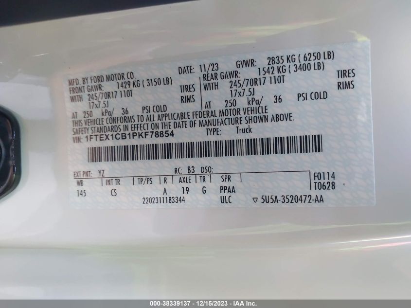 2023 FORD F-150 XL - 1FTEX1CB1PKF78854