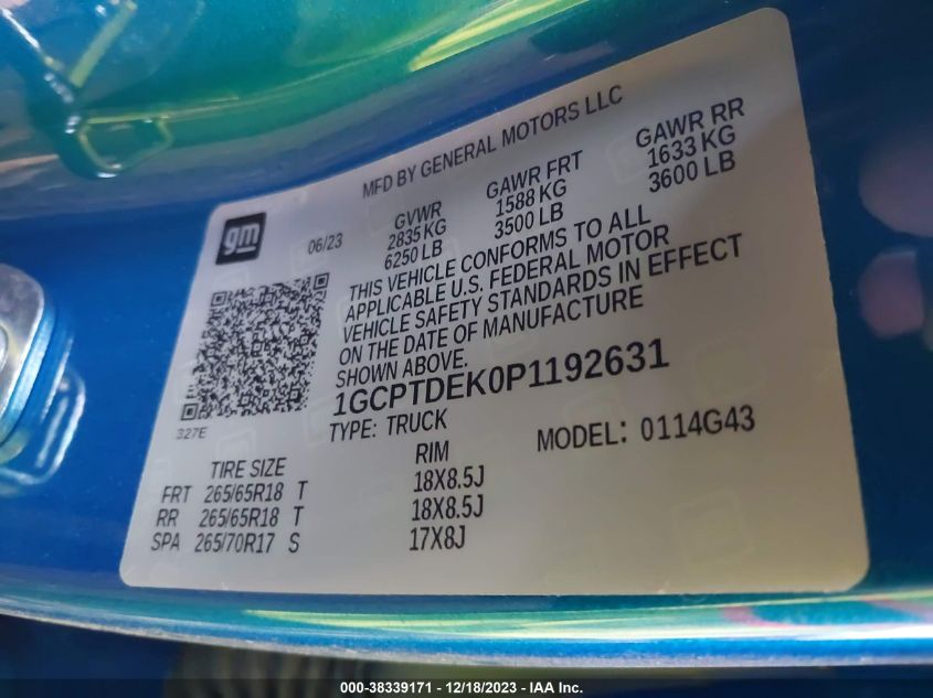 2023 CHEVROLET COLORADO Z71 - 1GCPTDEK0P1192631