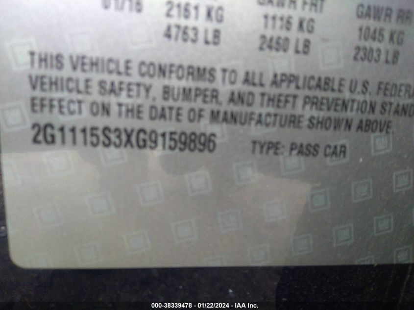 2016 CHEVROLET IMPALA LT - 2G1115S3XG9159896