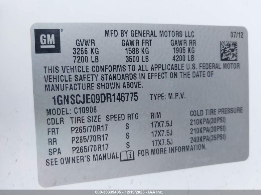 2013 CHEVROLET SUBURBAN 1500 LT - 1GNSCJE09DR146775