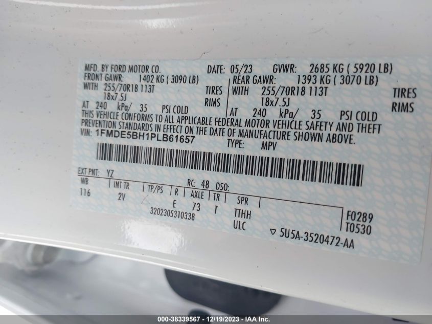 2023 FORD BRONCO BIG BEND/BLACK DIAMOND/OU - 1FMDE5BH1PLB61657