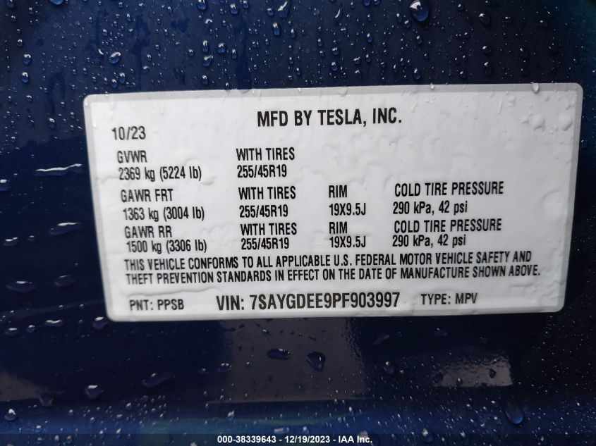 2023 TESLA MODEL Y - 7SAYGDEE9PS903997