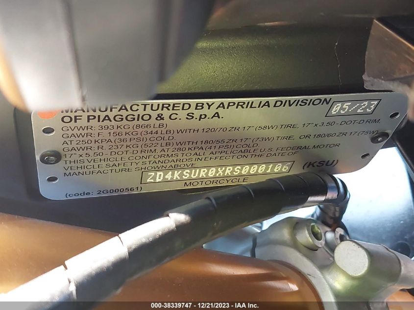 2024 APRILIA RS 660 EXTREMA ZD4KSUR0XRS000106
