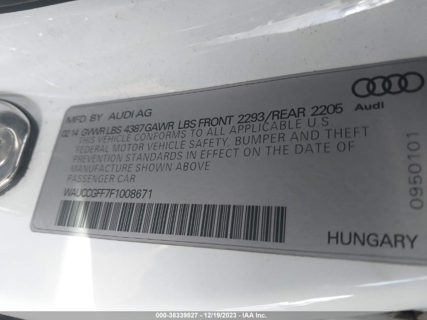 2015 AUDI A3 1.8T PREMIUM - WAUCCGFF7F1008671
