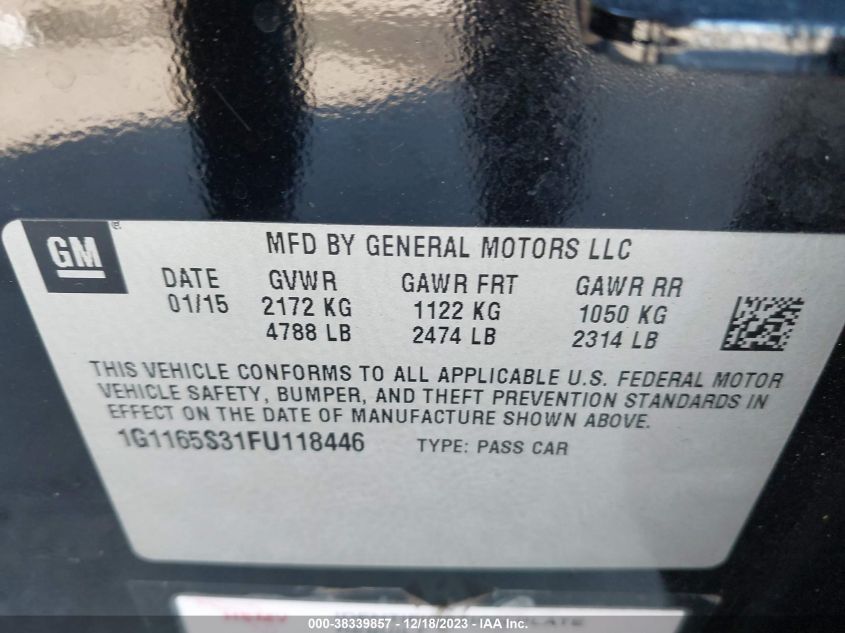2015 CHEVROLET IMPALA 2LZ - 1G1165S31FU118446
