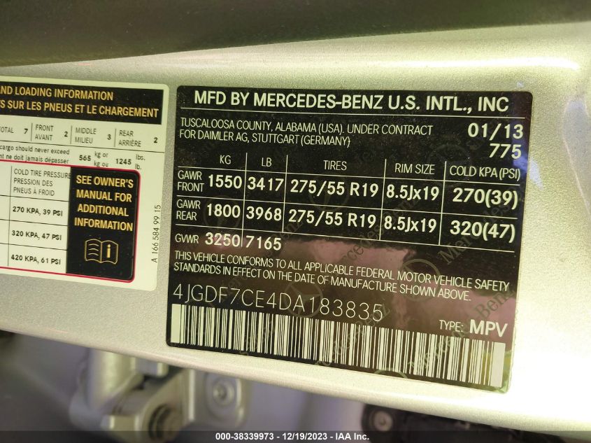 2013 MERCEDES-BENZ GL 450 450 4MATIC - 4JGDF7CE4DA183835