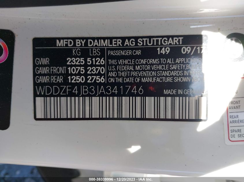 2018 MERCEDES-BENZ E 300 WDDZF4JB3JA341746