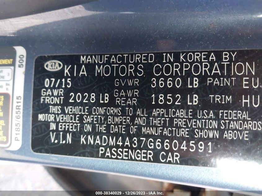 2016 KIA RIO LX - KNADM4A37G6604591