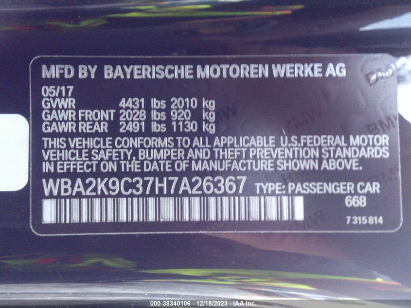 2017 BMW 230I WBA2K9C37H7A26367