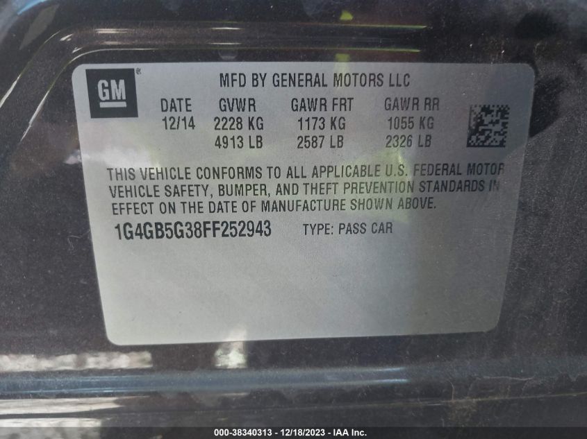 2015 BUICK LACROSSE LEATHER - 1G4GB5G38FF252943