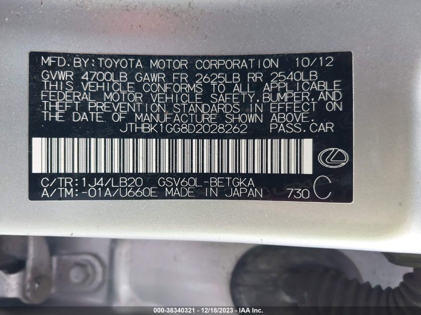 2013 LEXUS ES 350 - JTHBK1GG8D2028262