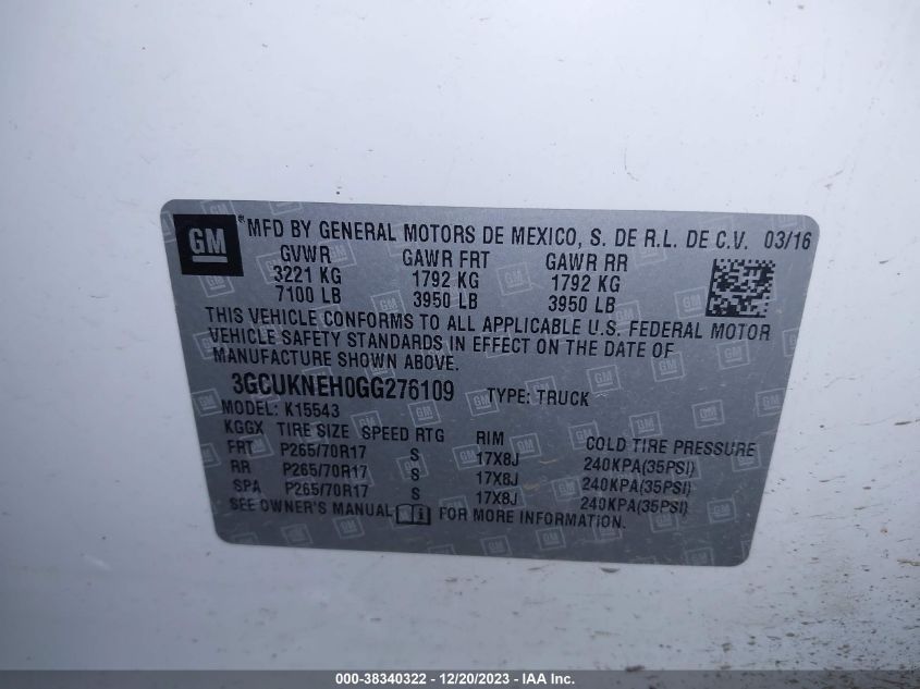 2016 CHEVROLET SILVERADO 1500 WT - 3GCUKNEH0GG276109