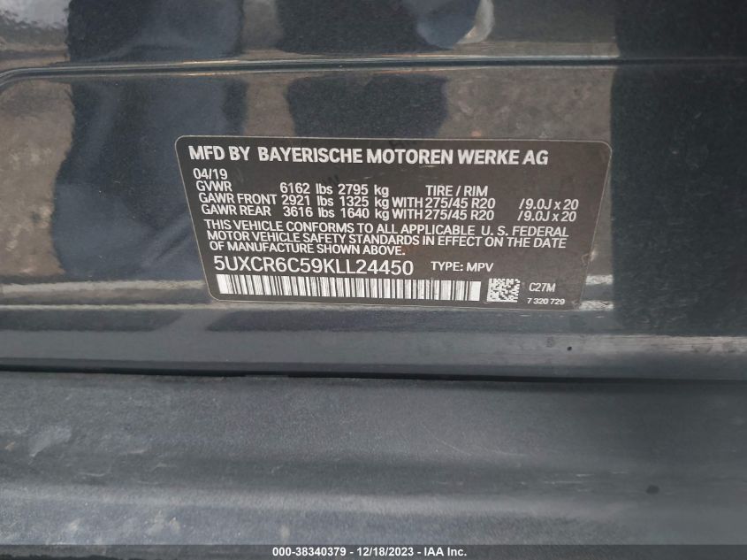 5UXCR6C59KLL24450 2019 BMW X5, photo no. 9