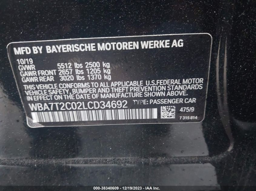 2020 BMW 740I WBA7T2C02LCD34692