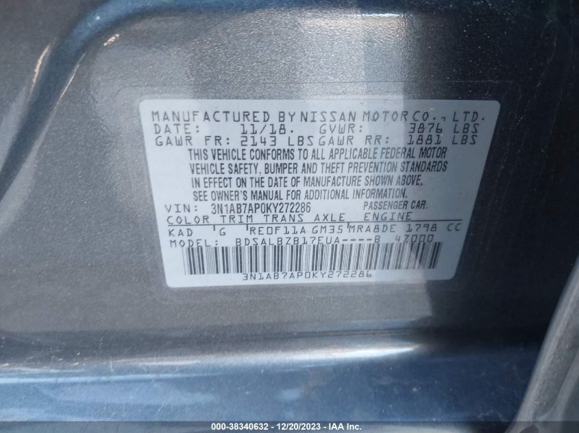 2019 NISSAN SENTRA S - 3N1AB7AP0KY272286